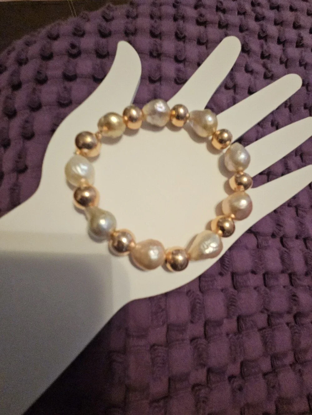 Freshwater Pearl and Rose Gold Bead Bracelet - White and Rose Gold